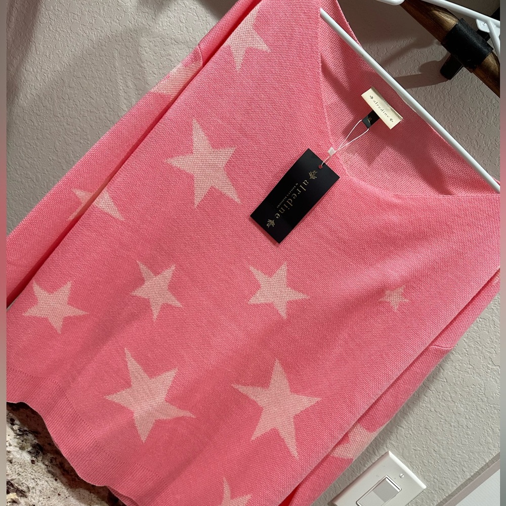 Pink Star wide V sweater. Light weight